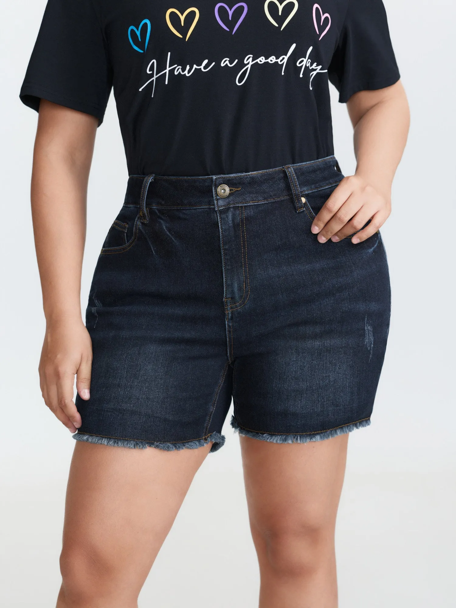 Stretchy Mid-Rise Denim Shorts sold by Bloomchic
