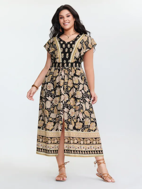 Floral Print V-Neck Slit Midi Dress sold by Bloomchic