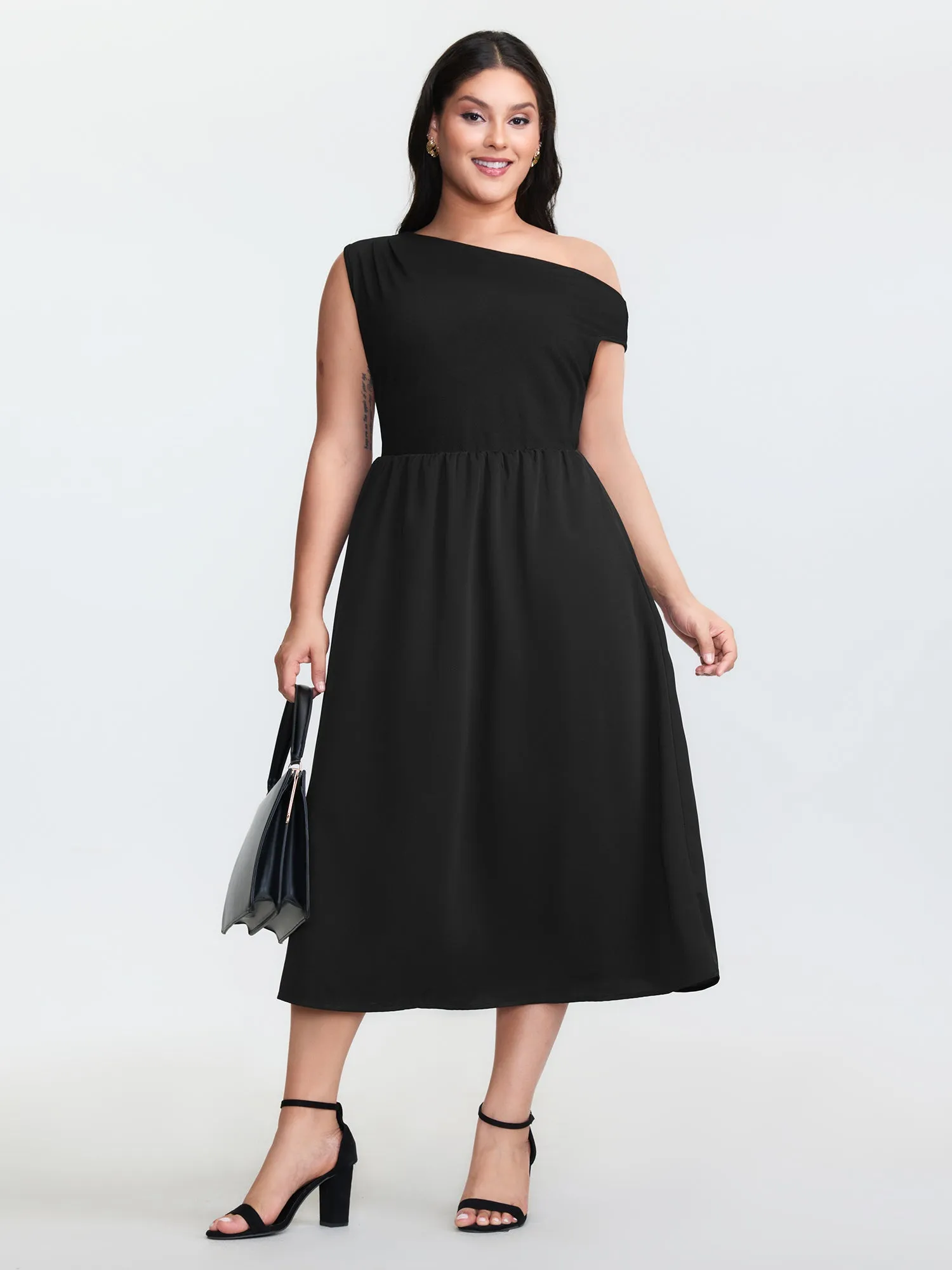 Off-Shoulder Patchwork Midi Dress sold by Bloomchic product image thumbnail 3