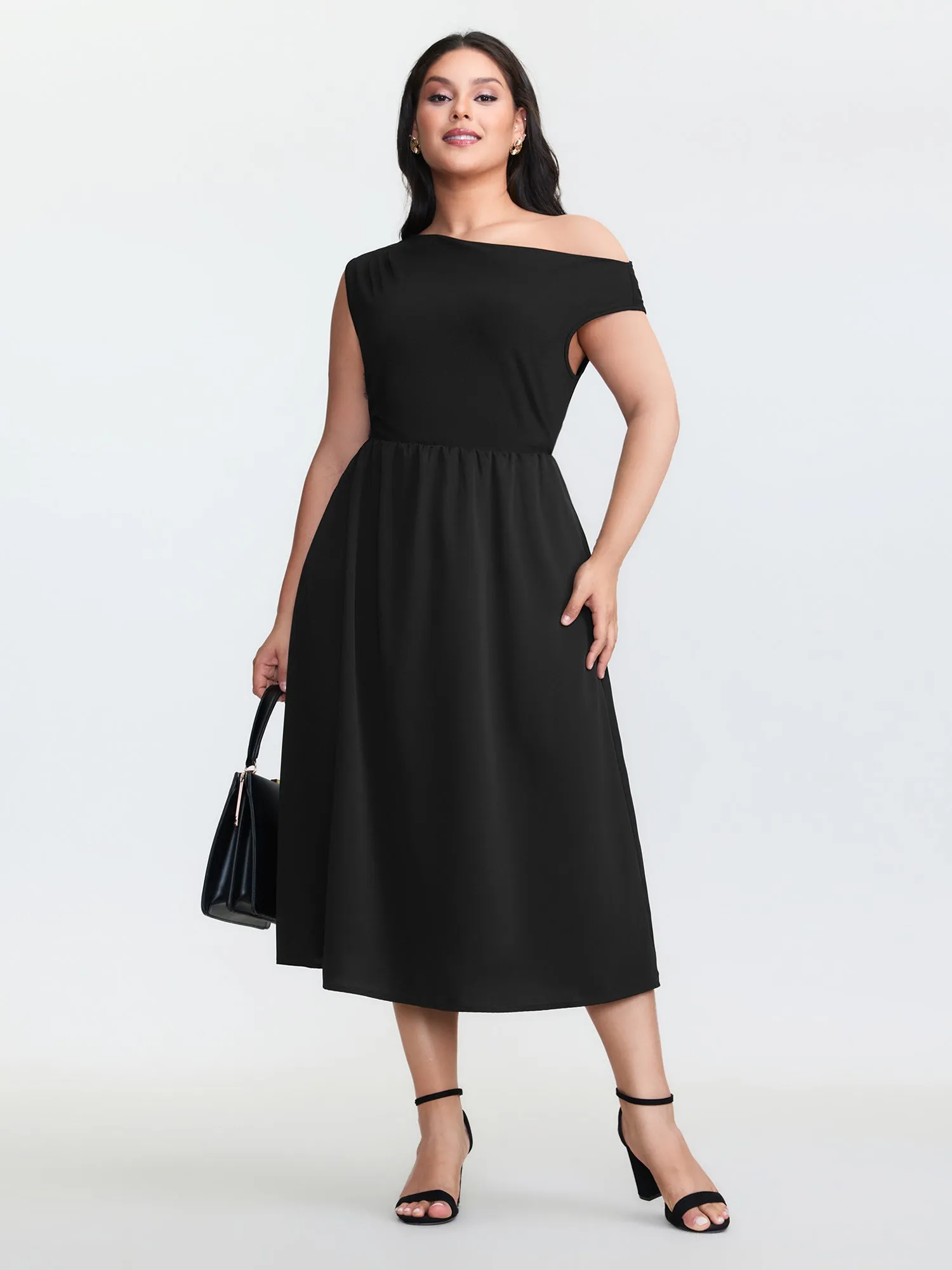 Off-Shoulder Patchwork Midi Dress sold by Bloomchic