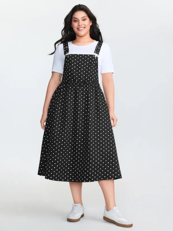 Polka Dots Print Adjustable Overall Midi Dress sold by Bloomchic