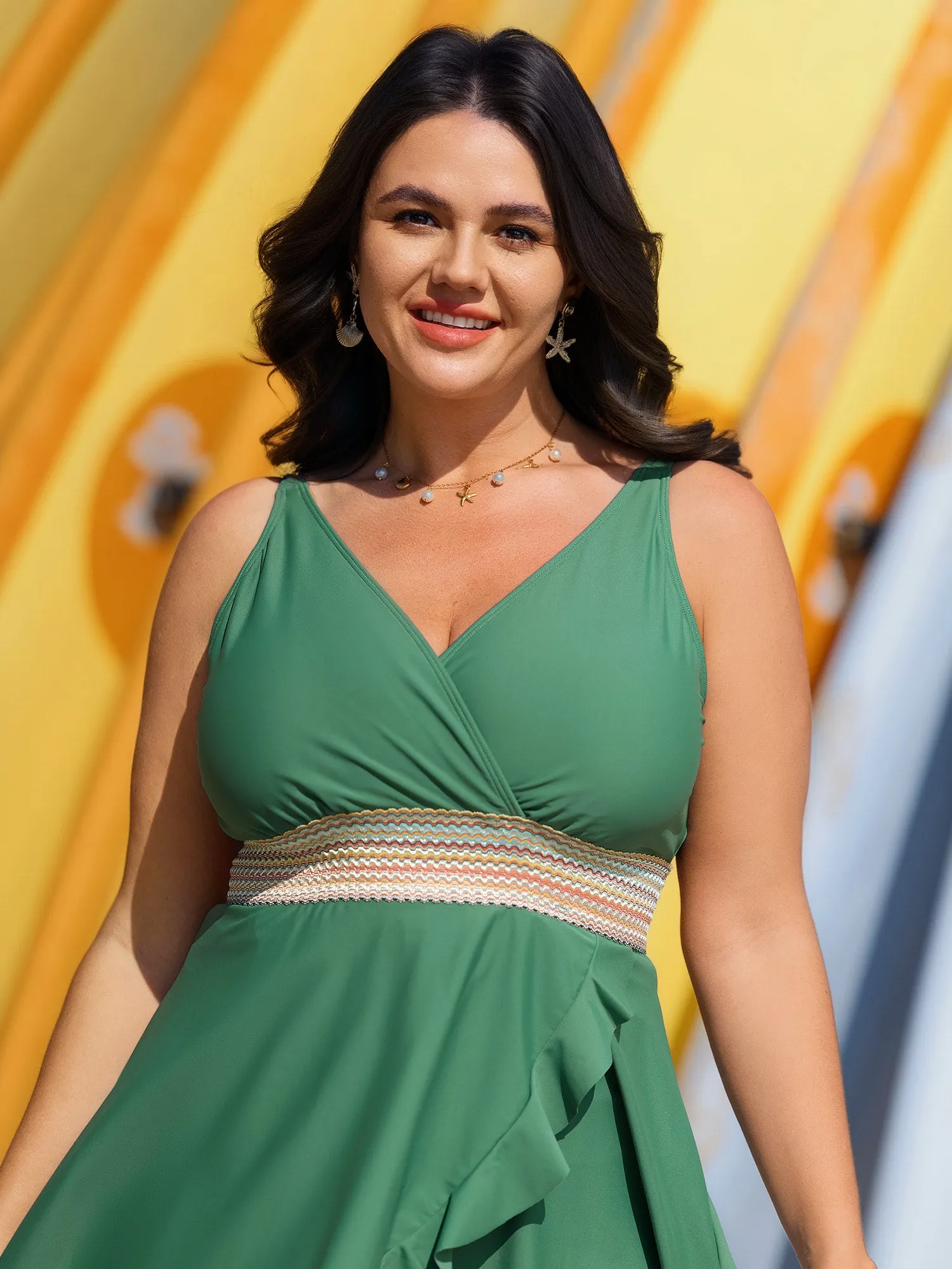 Anti-Float Tie Ruffled Wrap Swim Dress sold by Bloomchic product image thumbnail 2