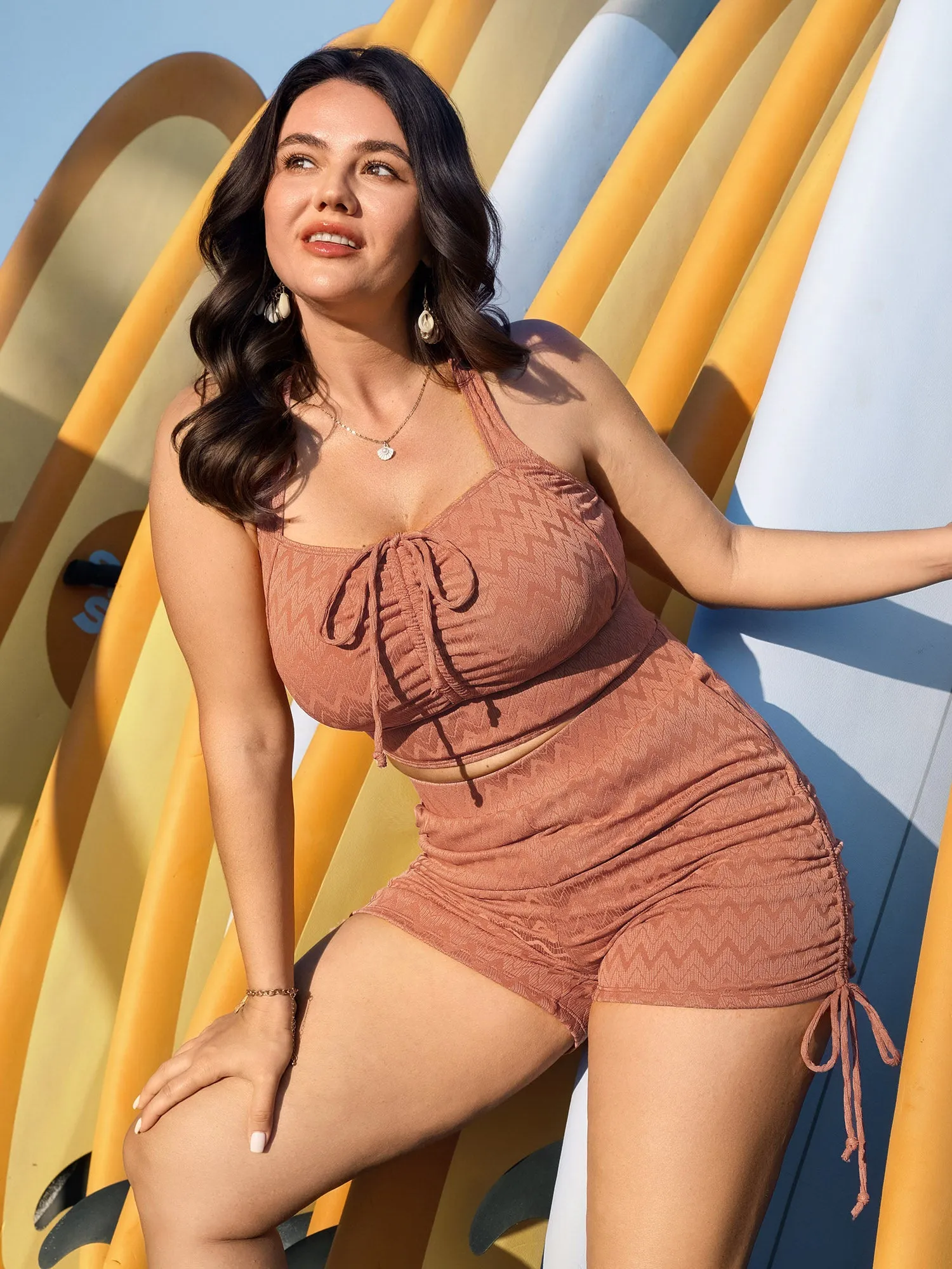 Textured Drawstring Ruched Swim Top sold by Bloomchic product image thumbnail 3