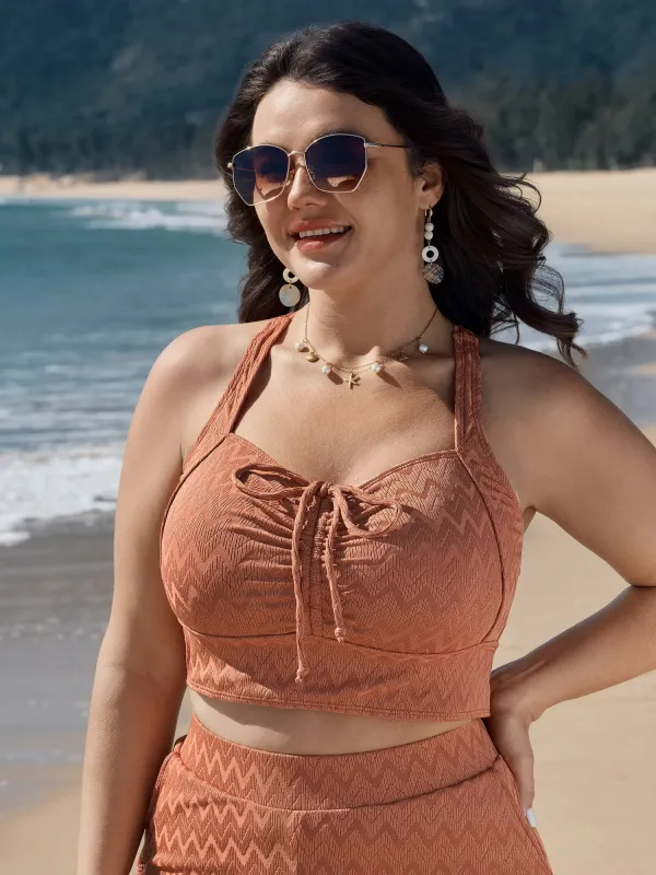 Textured Drawstring Ruched Swim Top sold by Bloomchic