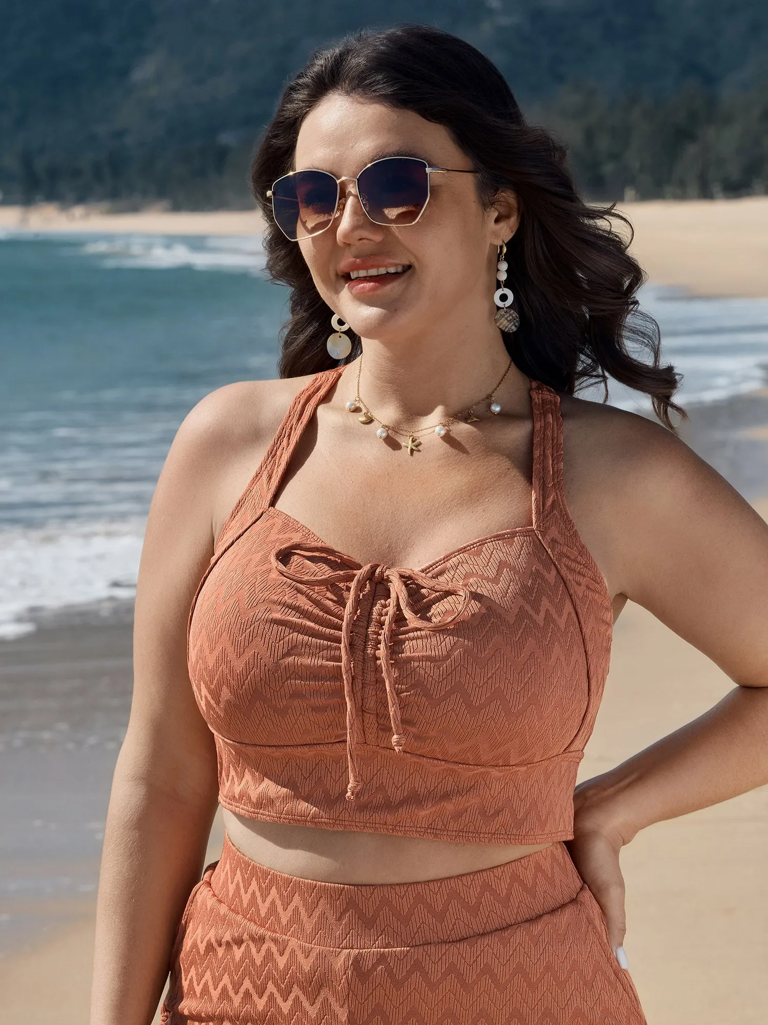 Textured Drawstring Ruched Swim Top sold by Bloomchic