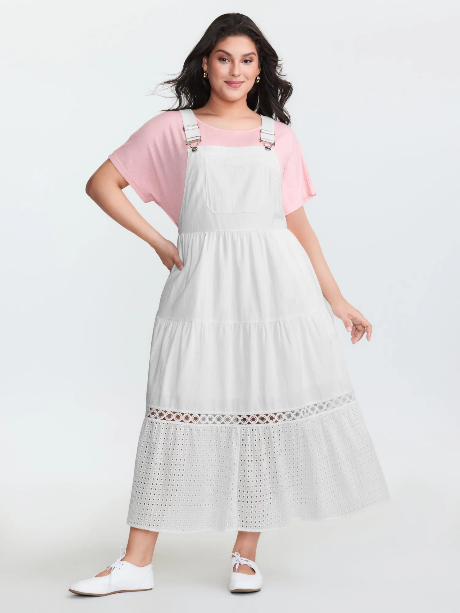 Pure Cotton Embroidered Overall Midi Dress sold by Bloomchic
