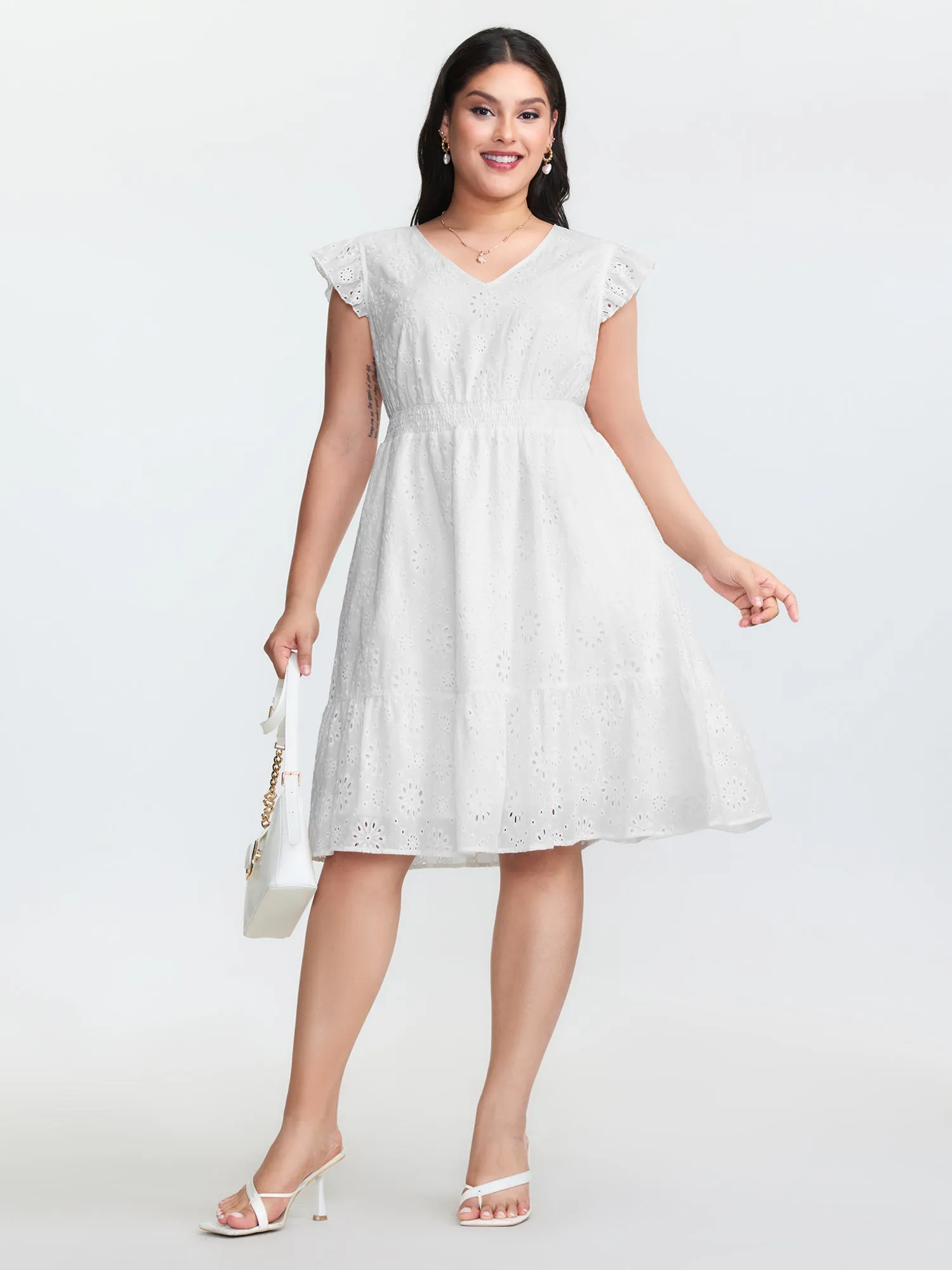 Cotton Lace Flutter Sleeve Midi Dress sold by Bloomchic product image thumbnail 3