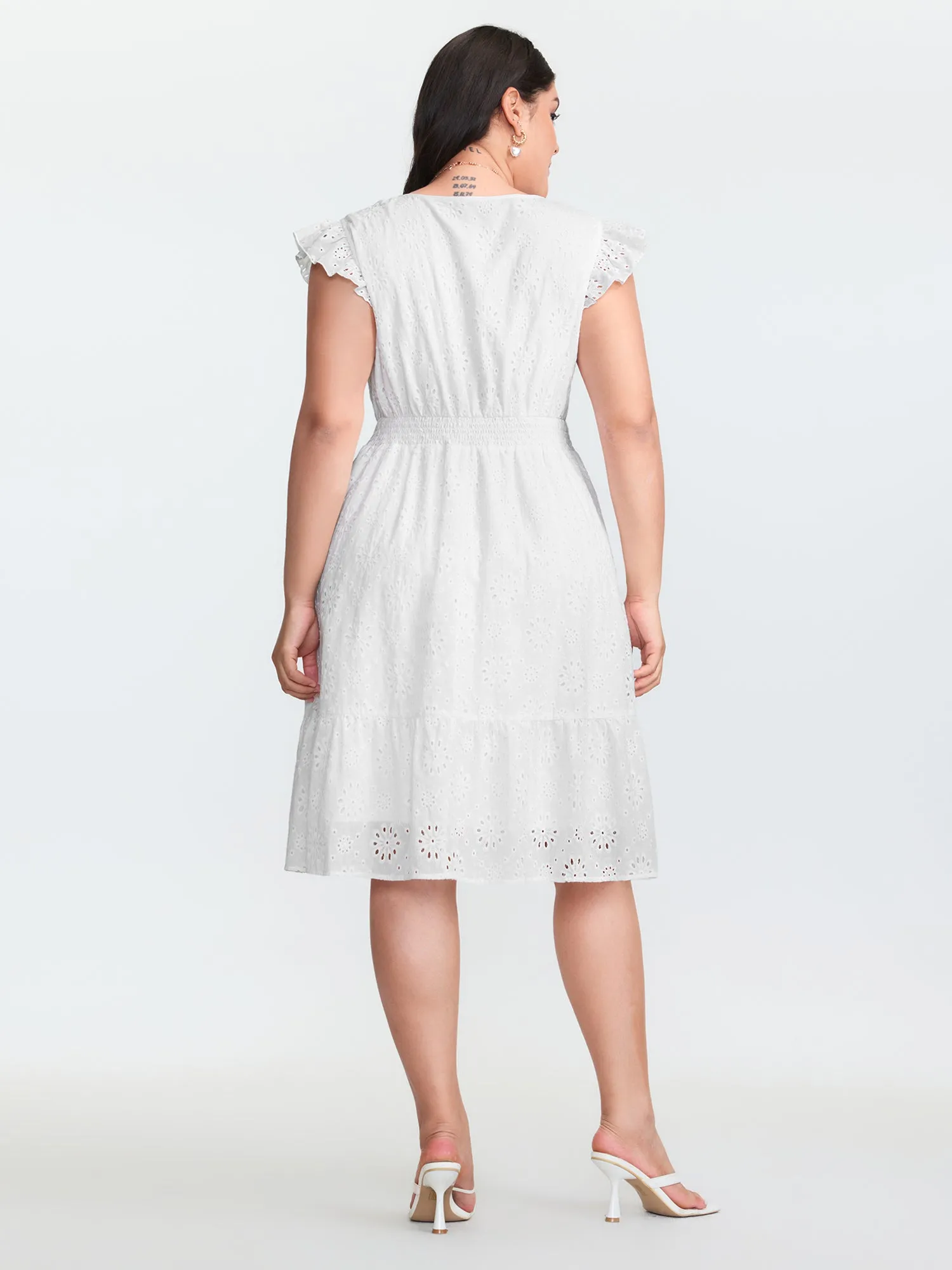 Cotton Lace Flutter Sleeve Midi Dress sold by Bloomchic product image thumbnail 4