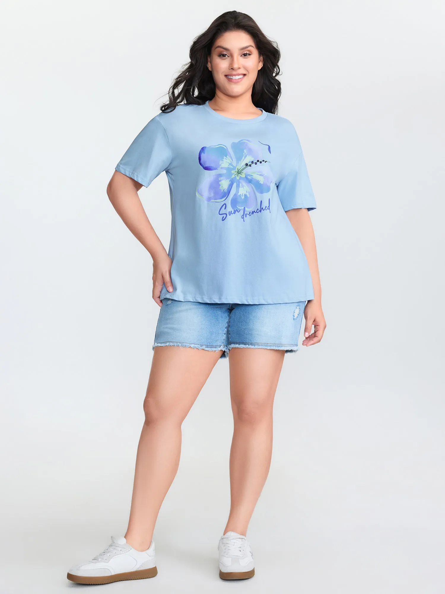 Cotton Floral Motif Drop Shoulder T-Shirt sold by Bloomchic product image thumbnail 3