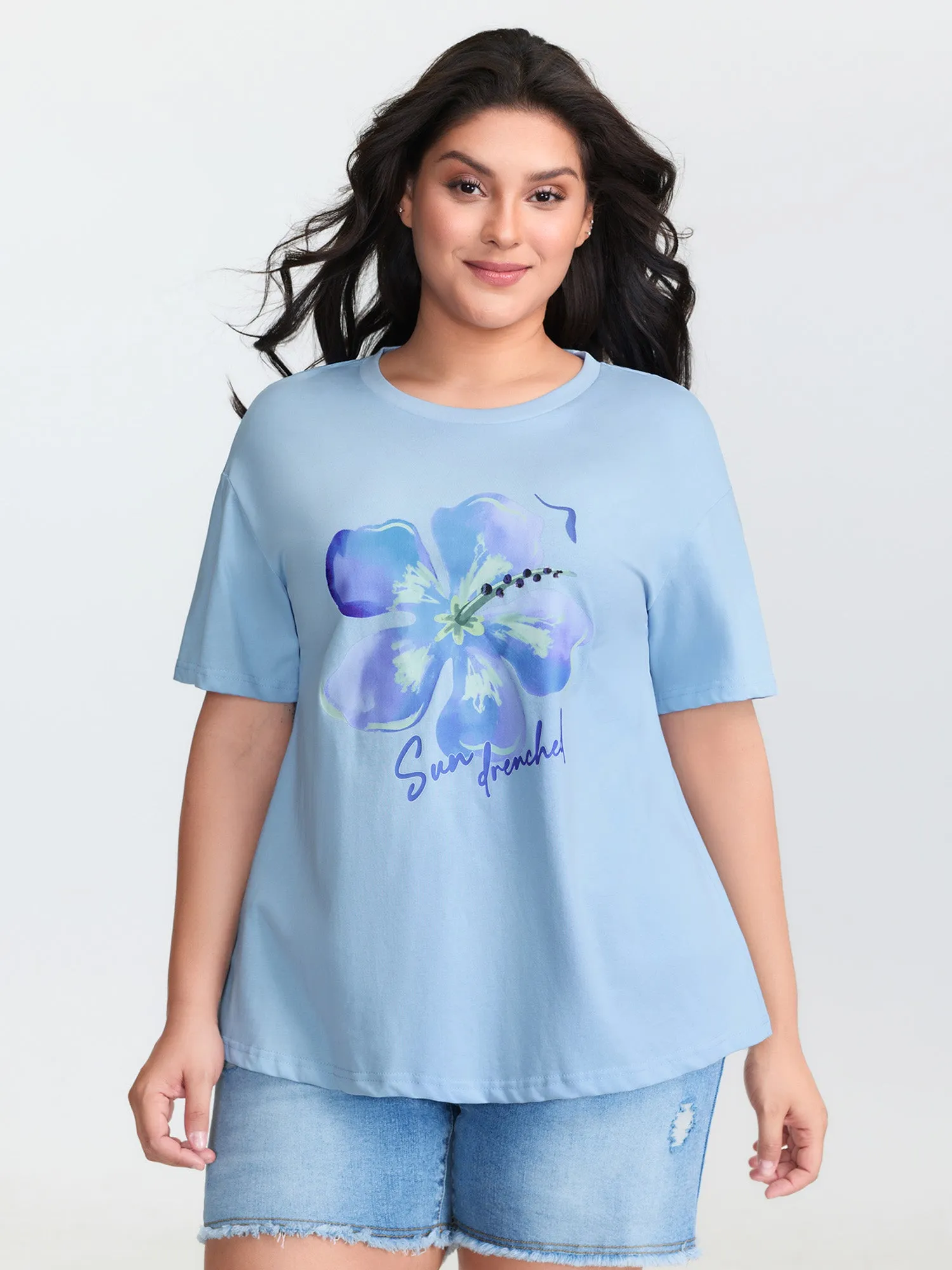Cotton Floral Motif Drop Shoulder T-Shirt sold by Bloomchic product image thumbnail 2