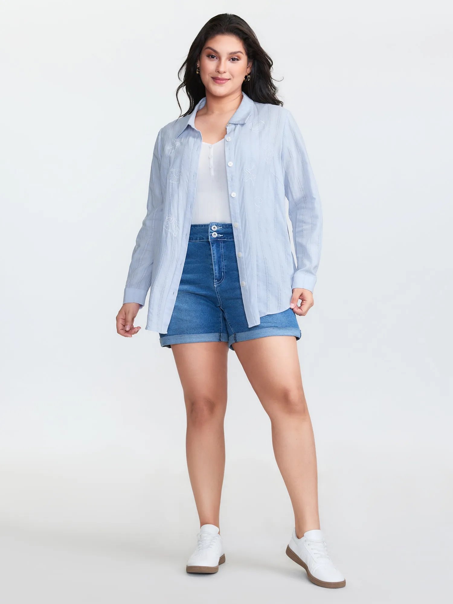 Cotton Embroidered Button-Down Blouse sold by Bloomchic product image thumbnail 3