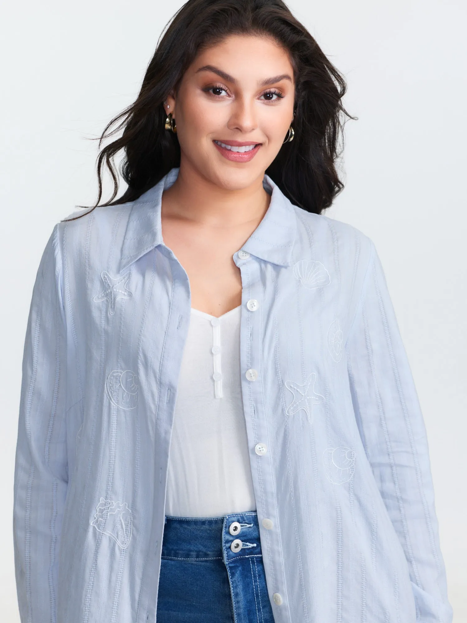 Cotton Embroidered Button-Down Blouse sold by Bloomchic product image thumbnail 2