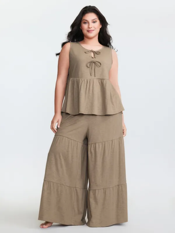 Supersoft Textured Front Tie Tiered Lounge Set sold by Bloomchic