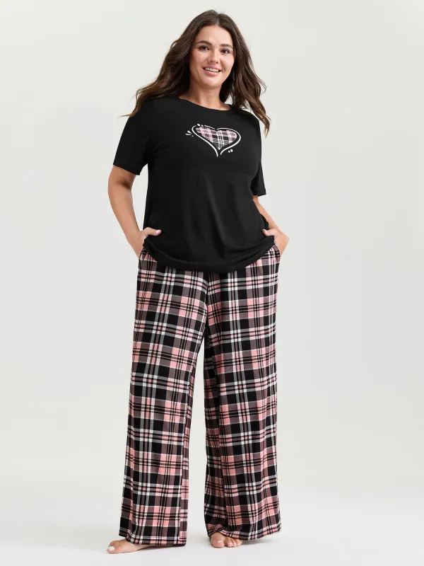 Supersoft Plaid Heart Stretchy Lounge Set sold by Bloomchic