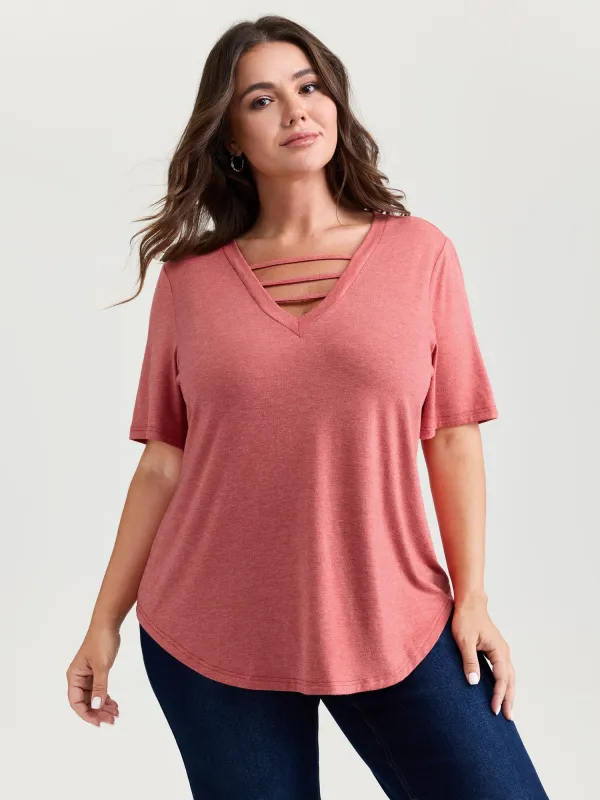 Supersoft Cut-Out Neckline Relaxed-Fit T-Shirt made by Bloomchic