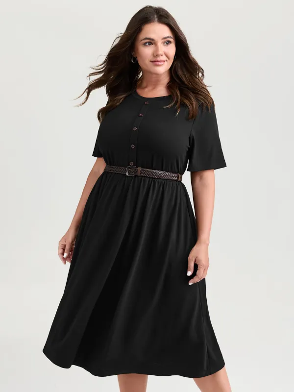 Supersoft Belt Detail Button Midi Dress sold by Bloomchic