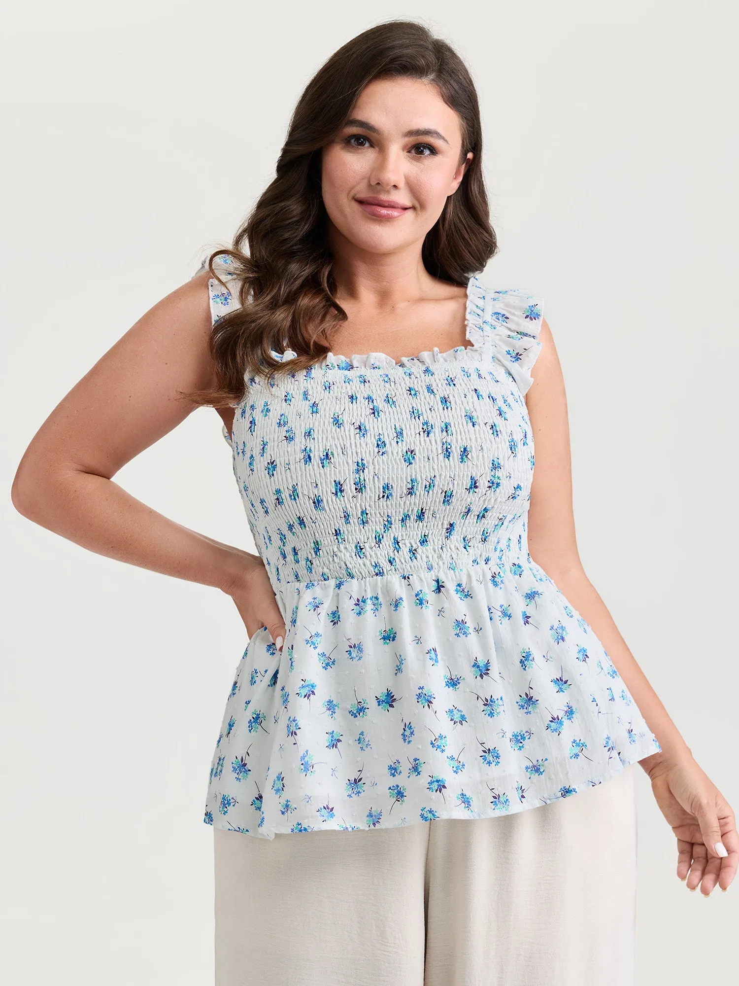 Pure Cotton Textured Floral Print Tank Top sold by Bloomchic