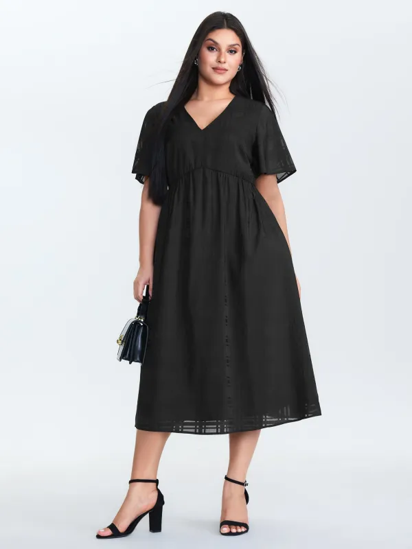 Sheer A-Line Flared Sleeve Midi Dress made by Bloomchic