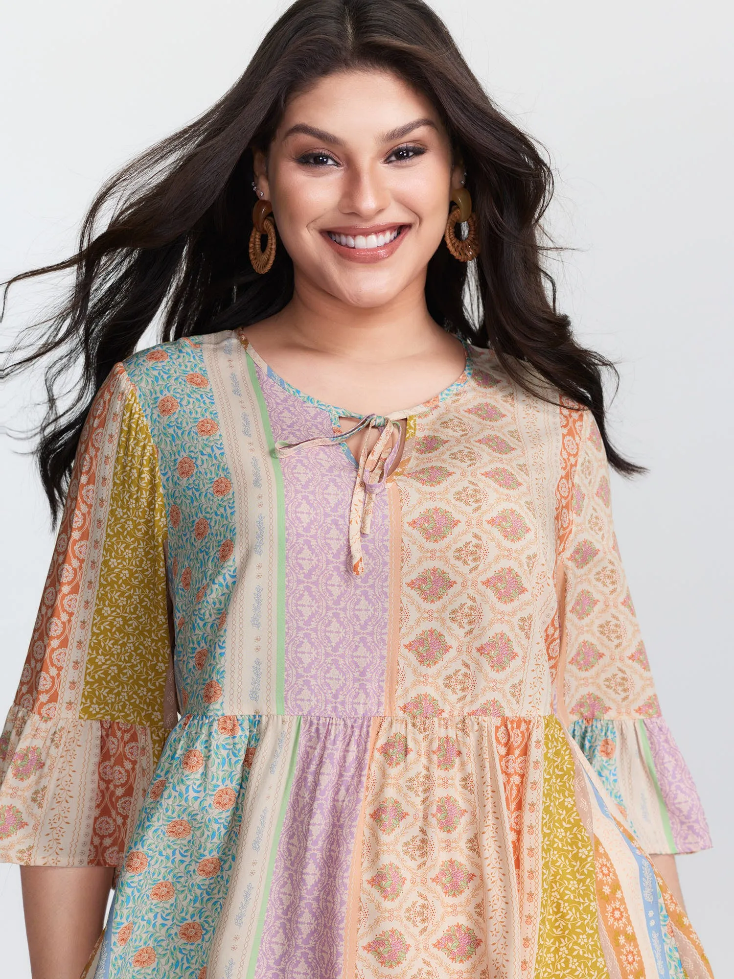 Colorful Printed Stripe Flared Blouse sold by Bloomchic product image thumbnail 2