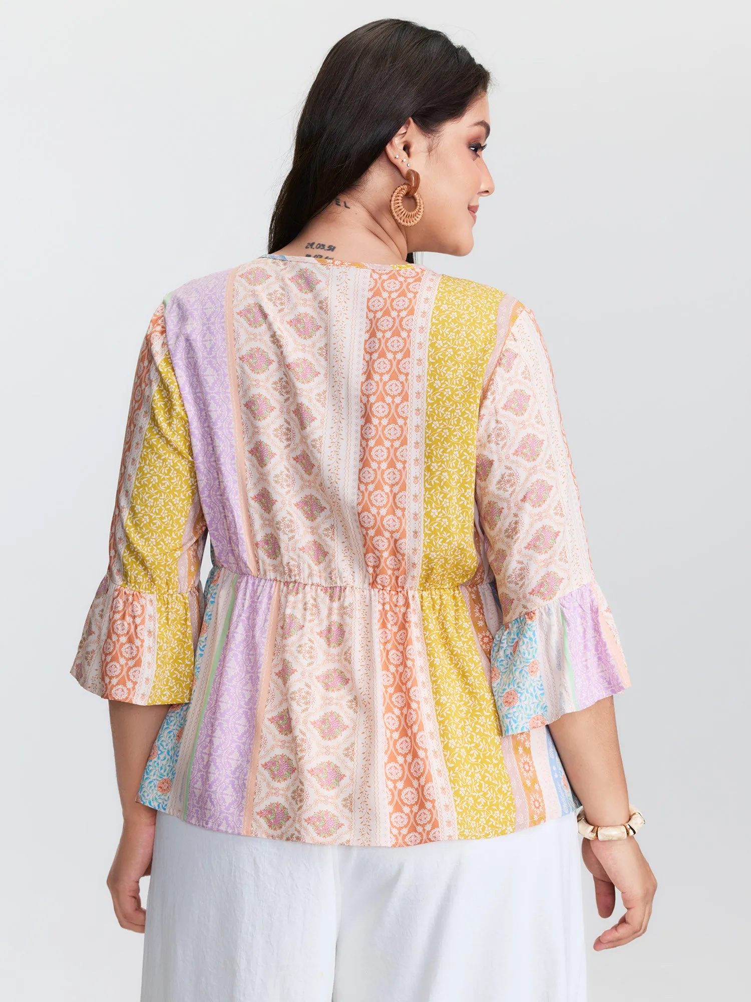 Colorful Printed Stripe Flared Blouse sold by Bloomchic product image thumbnail 4