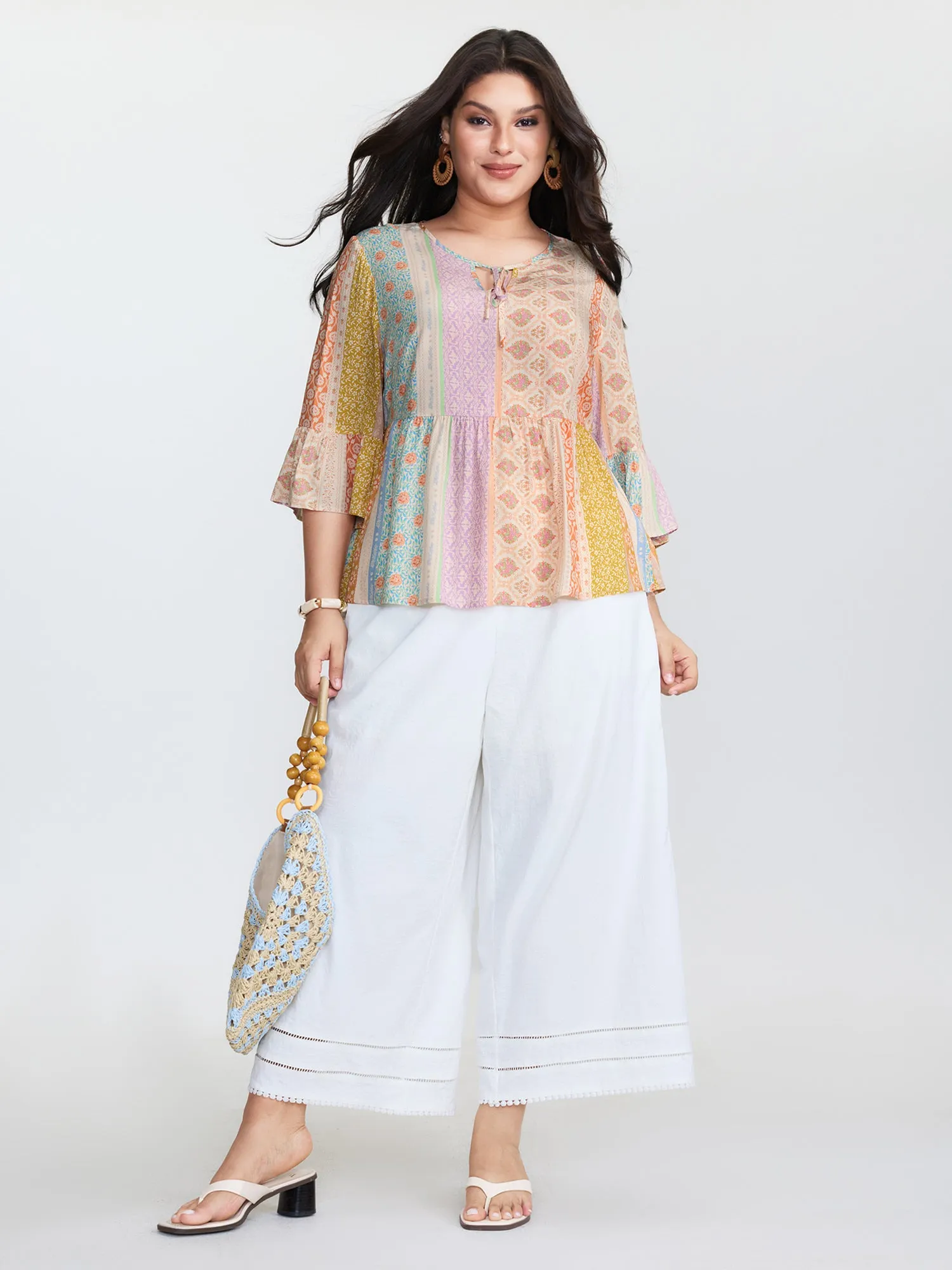 Colorful Printed Stripe Flared Blouse sold by Bloomchic product image thumbnail 3