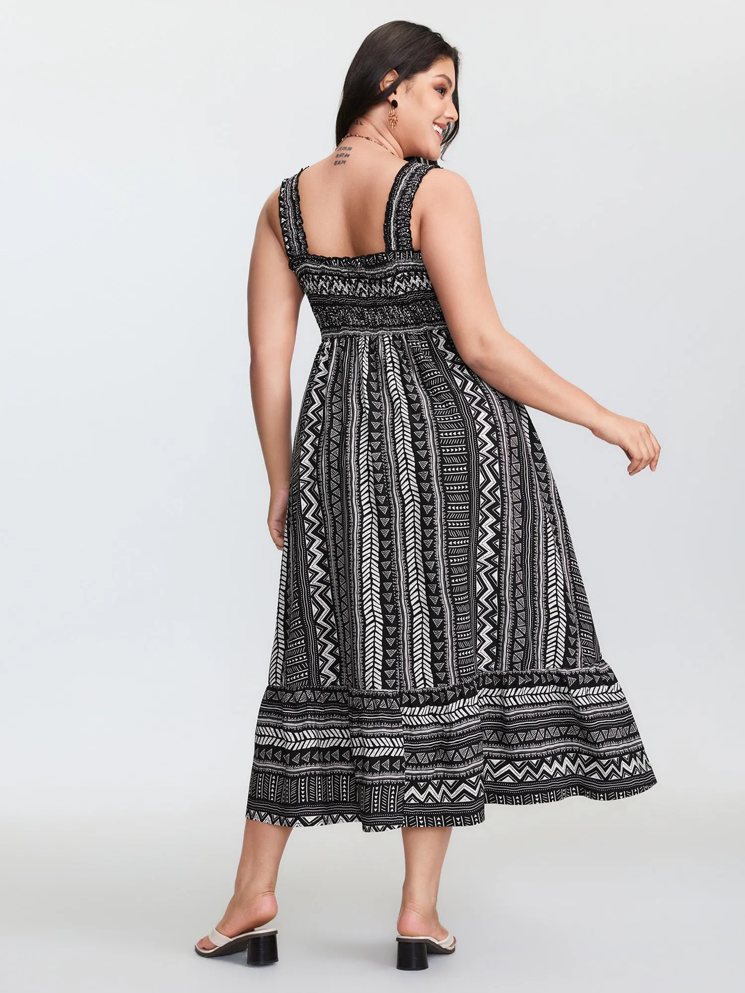 Monochrome Striped Shirred Wide-Straps Midi Dress sold by Bloomchic product image thumbnail 5