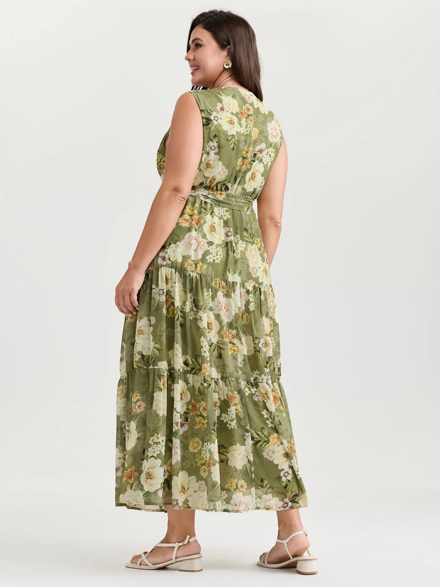 Large Floral Print Waist-Tie Tiered Maxi Dress sold by Bloomchic product image thumbnail 4
