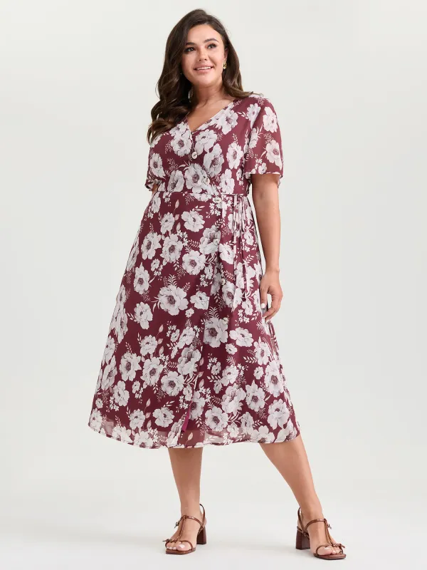 Floral Print Sheer Stretchy Waist Midi Dress sold by Bloomchic