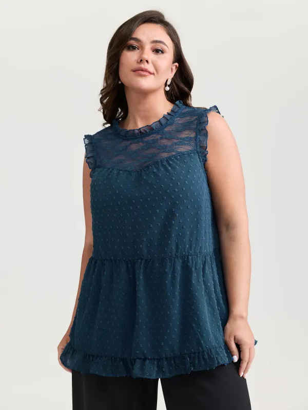 Textured Lace Trim Ruffled Tank Top made by Bloomchic