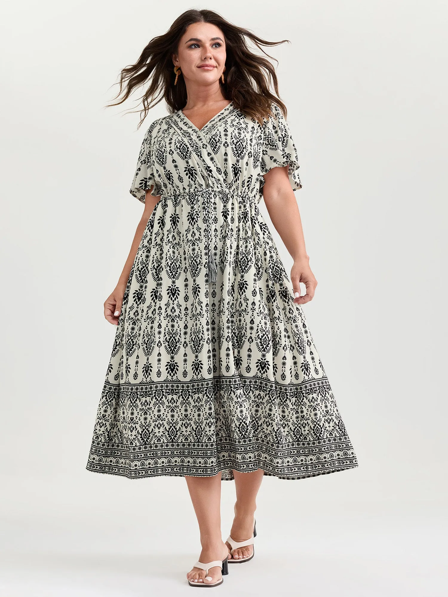 Boho Print Toothpick Pleat Slit Midi Dress sold by Bloomchic product image thumbnail 3