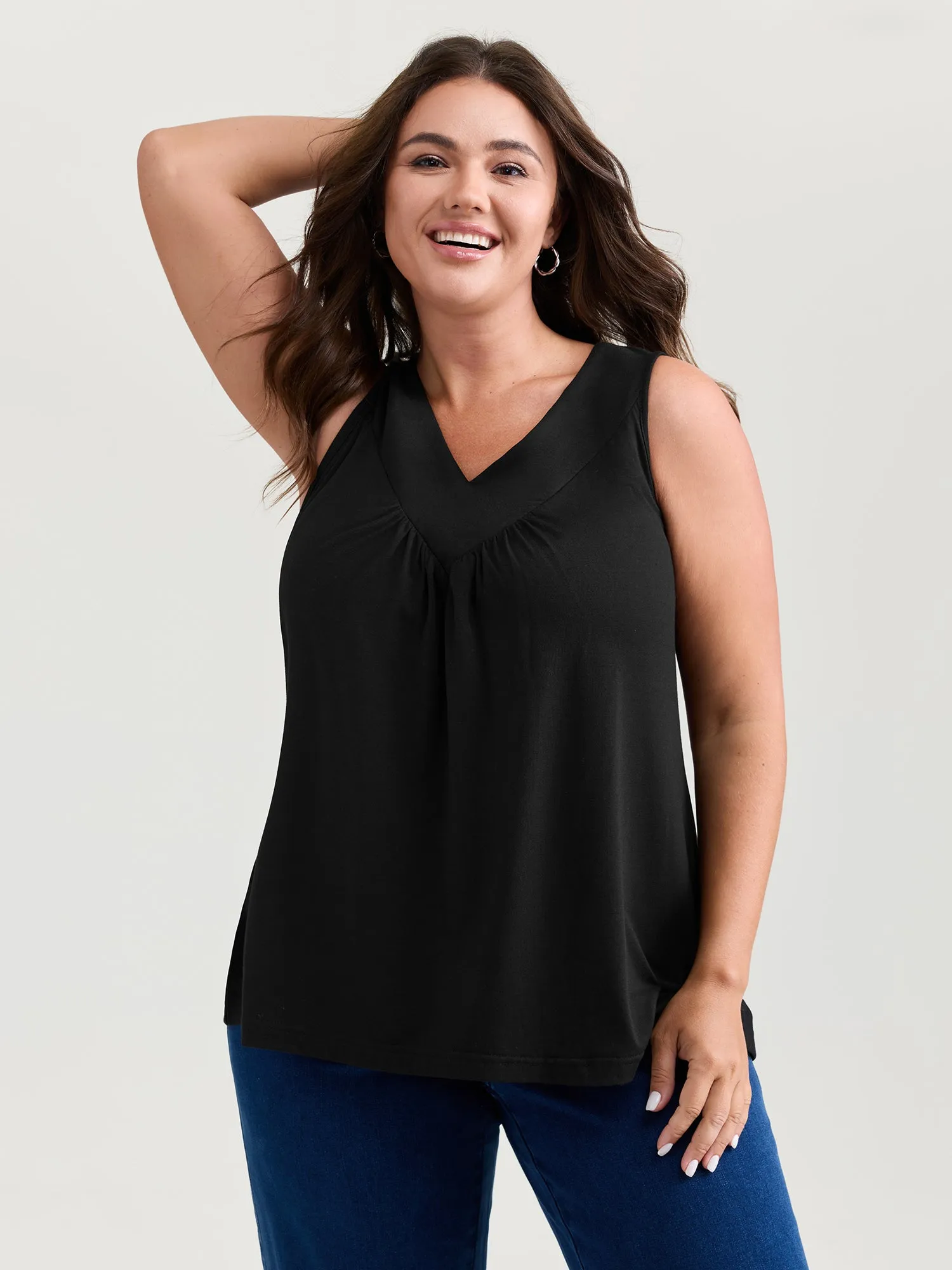 Stretchy V-Neck Pleated Tank Top sold by Bloomchic product image thumbnail 2