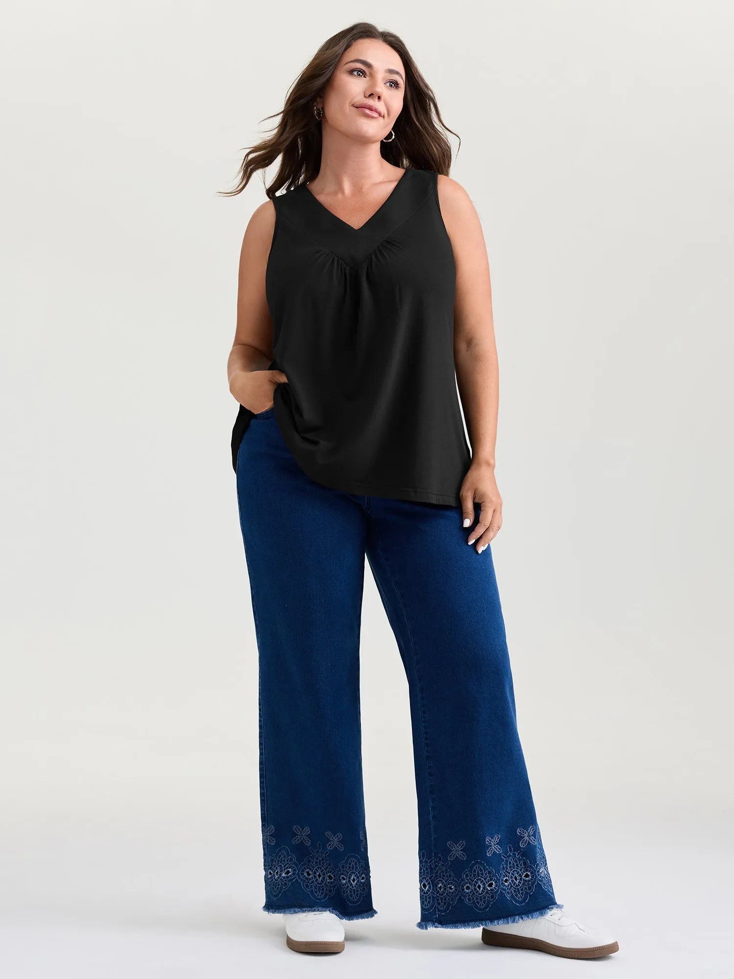 Stretchy V-Neck Pleated Tank Top sold by Bloomchic product image thumbnail 3
