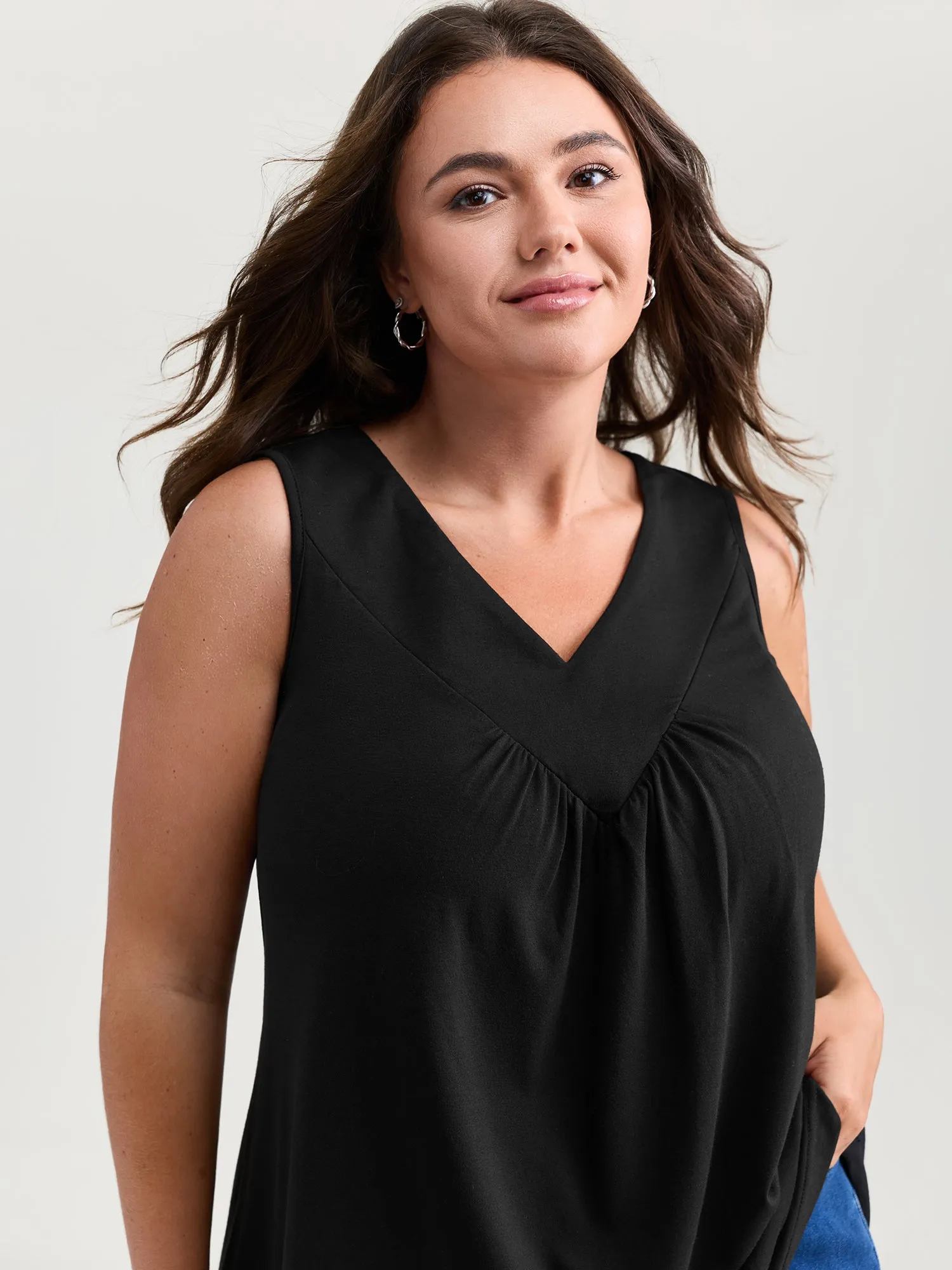 Stretchy V-Neck Pleated Tank Top sold by Bloomchic