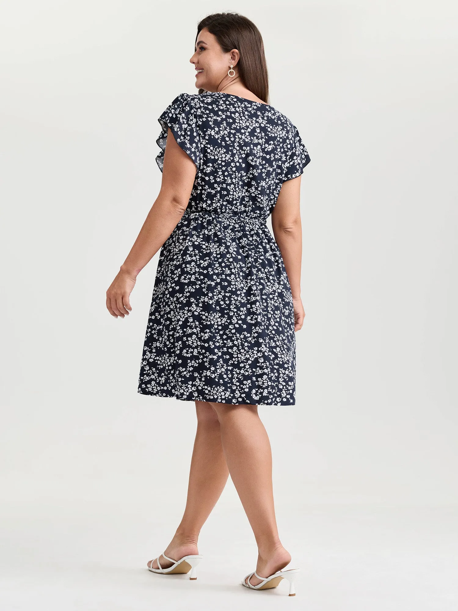 Rayon Floral Print Pleated Pockets Mini Dress sold by Bloomchic product image thumbnail 4