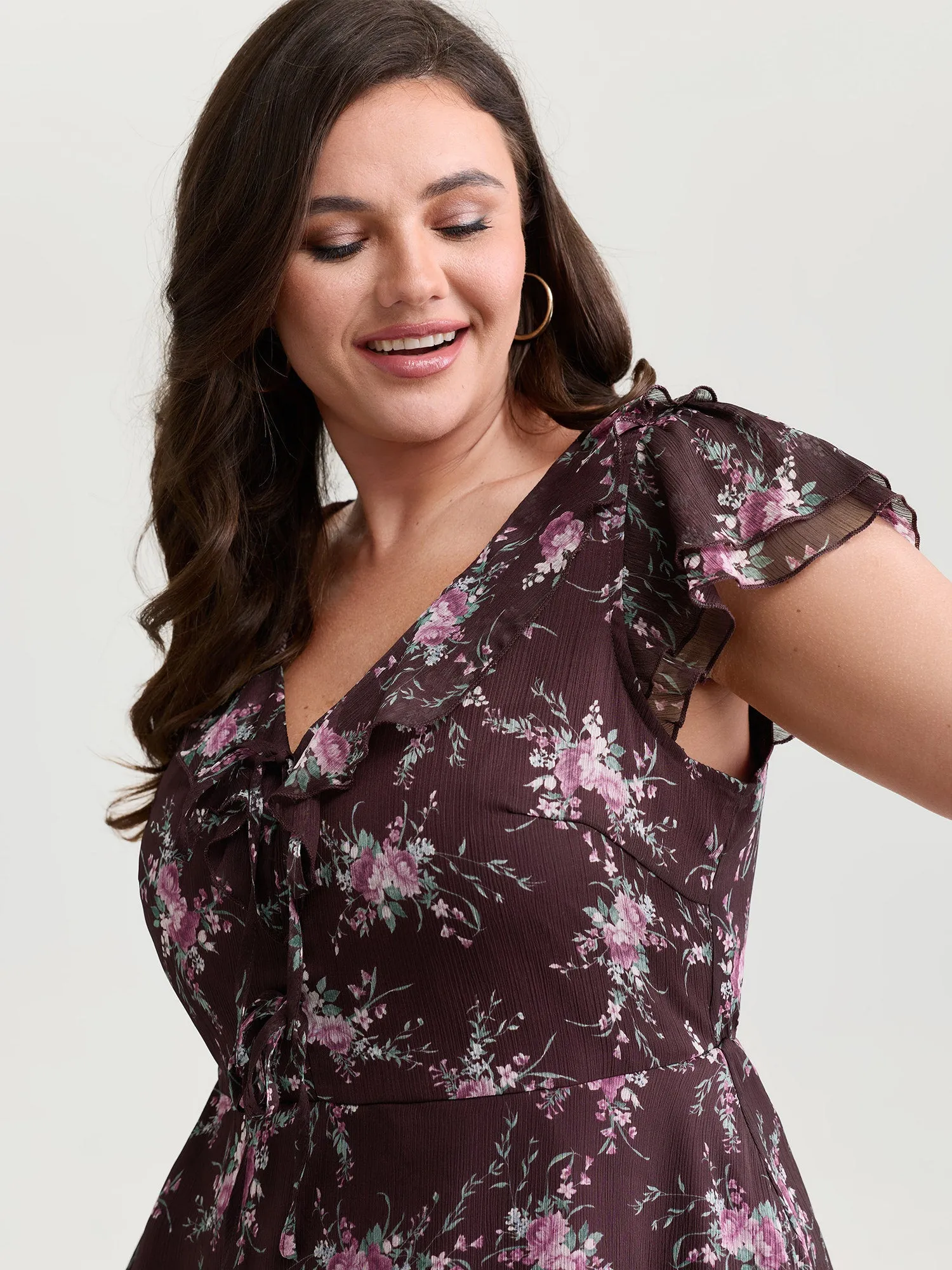 Romantic Floral Print Layered Ruffled Sleeve Blouse sold by Bloomchic product image thumbnail 3