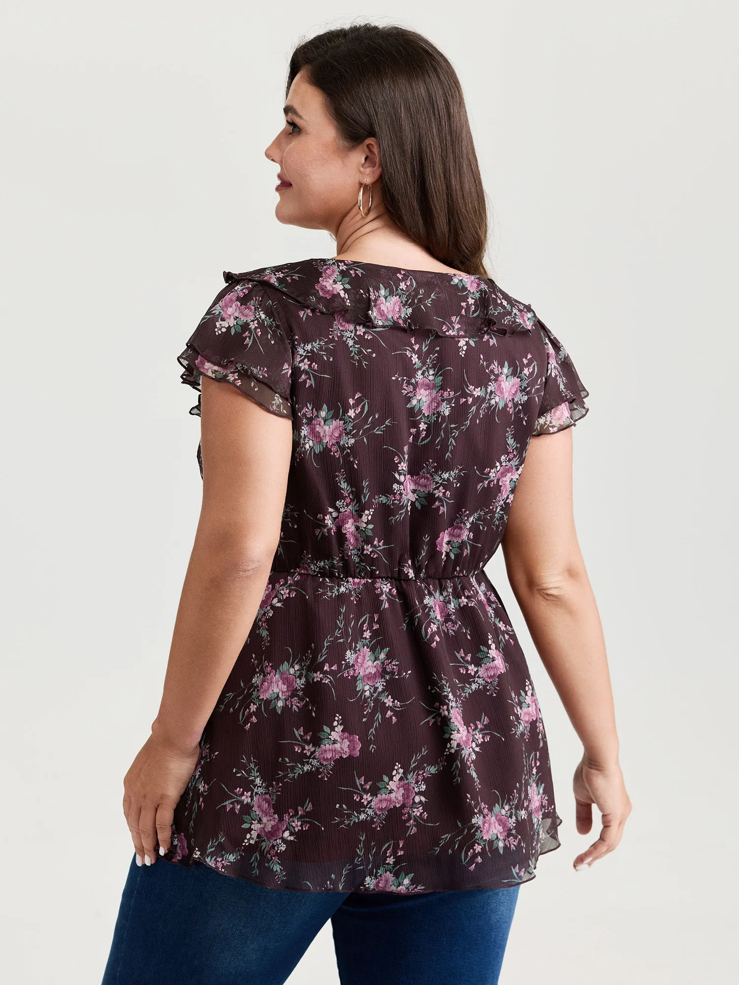 Romantic Floral Print Layered Ruffled Sleeve Blouse sold by Bloomchic product image thumbnail 4
