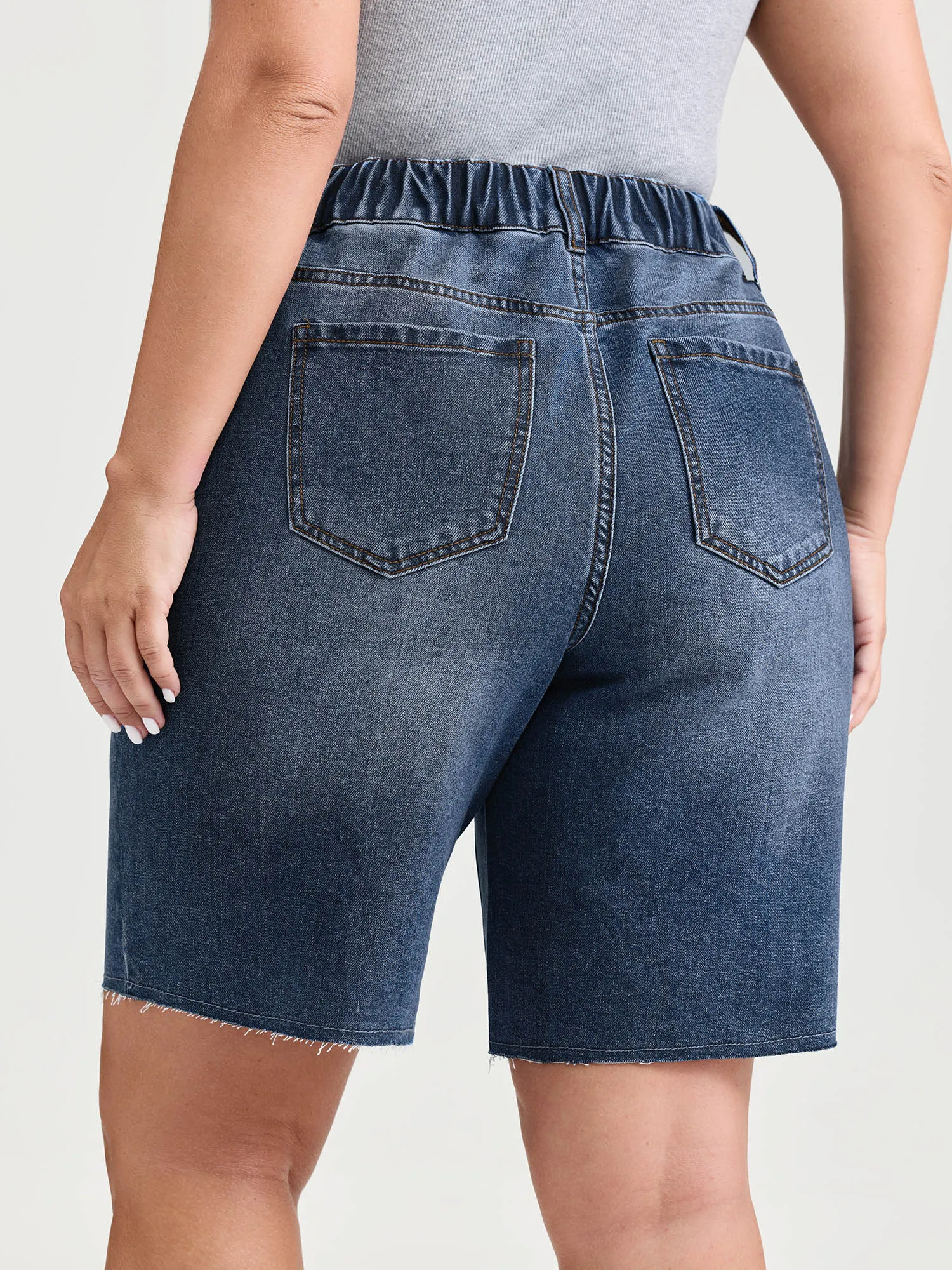 Mid-Rise Elastic Waist Skinny-Fit Denim Shorts sold by Bloomchic product image thumbnail 5