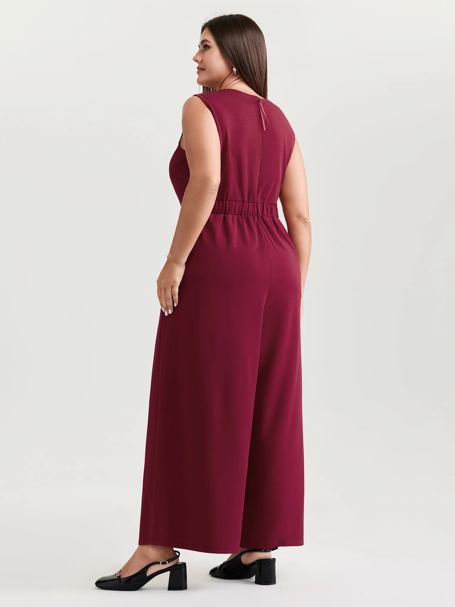 Pleated Neckline Stretchy Waist Jumpsuit sold by Bloomchic product image thumbnail 4