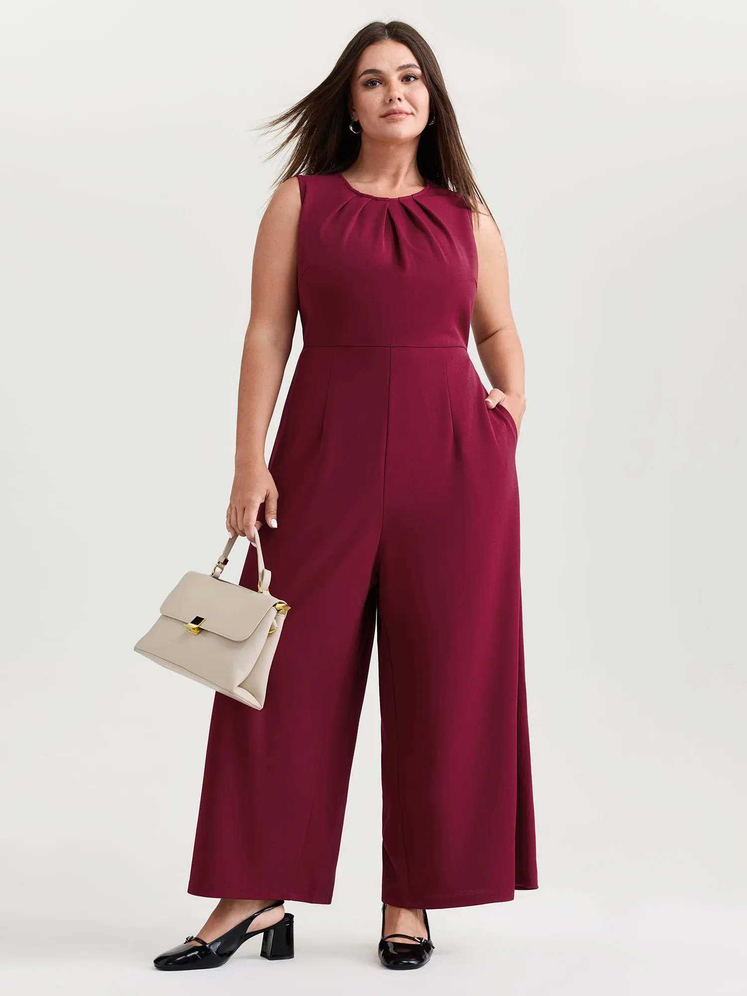 Pleated Neckline Stretchy Waist Jumpsuit sold by Bloomchic product image thumbnail 3