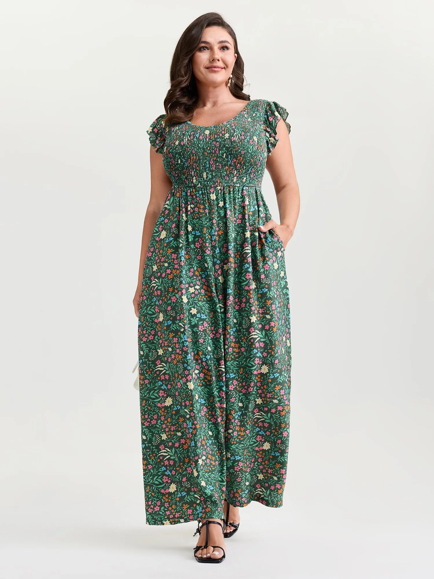 Breezy Floral Print Flutter Sleeve Jumpsuit sold by Bloomchic