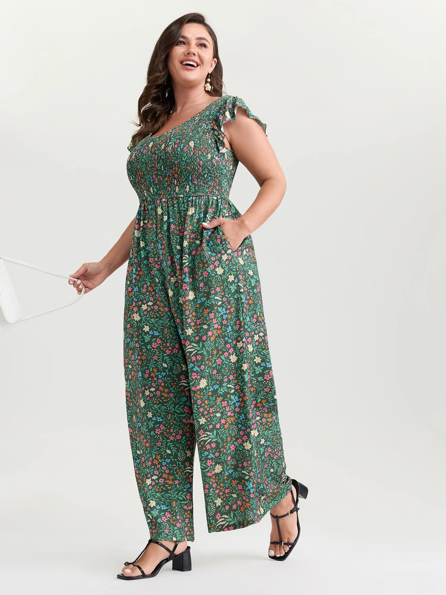 Breezy Floral Print Flutter Sleeve Jumpsuit sold by Bloomchic product image thumbnail 2