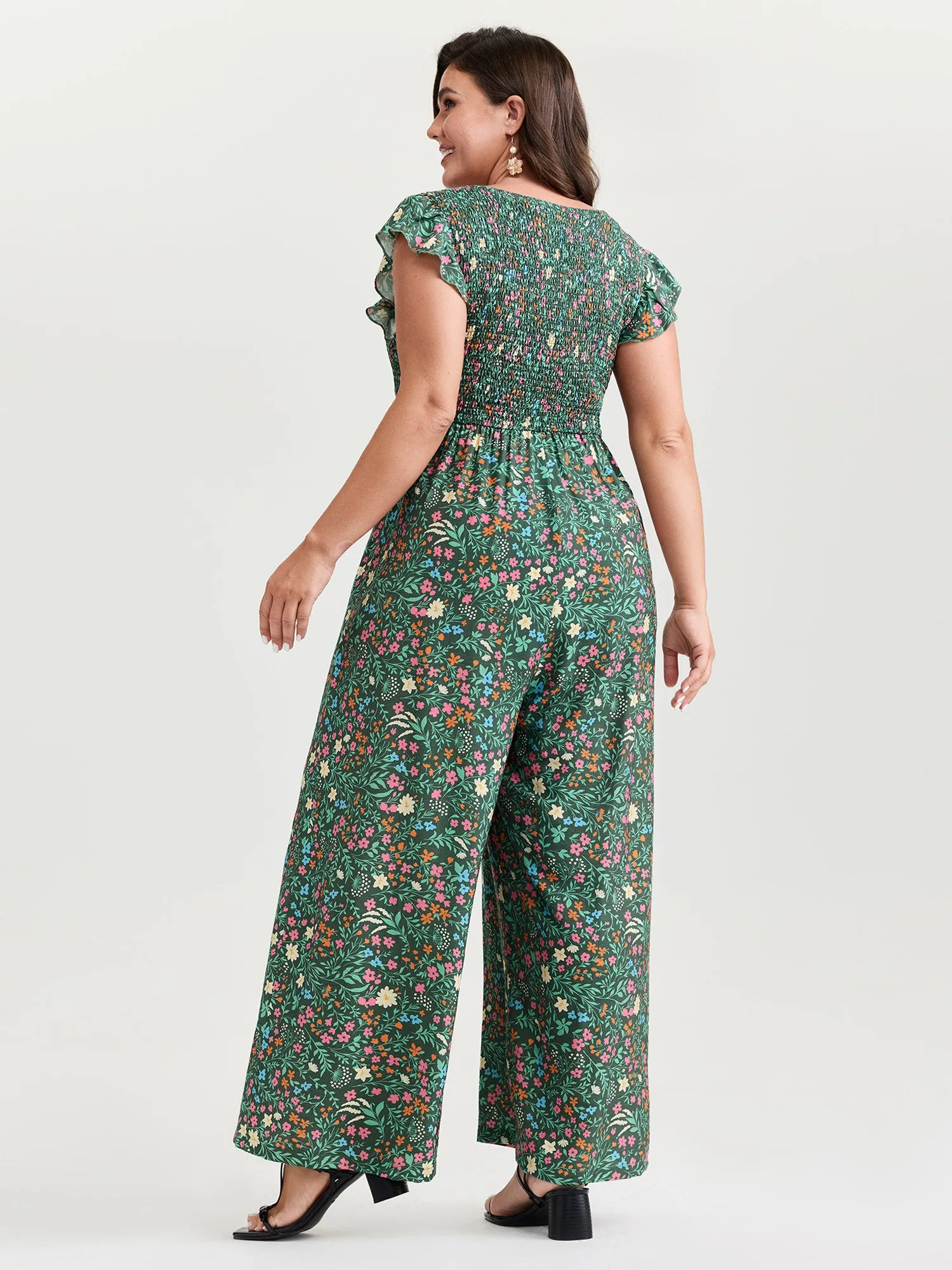 Breezy Floral Print Flutter Sleeve Jumpsuit sold by Bloomchic product image thumbnail 4