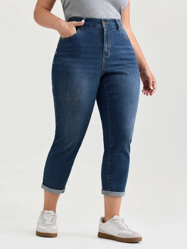 Stretchy High Rise Folded Hem Jeans sold by Bloomchic