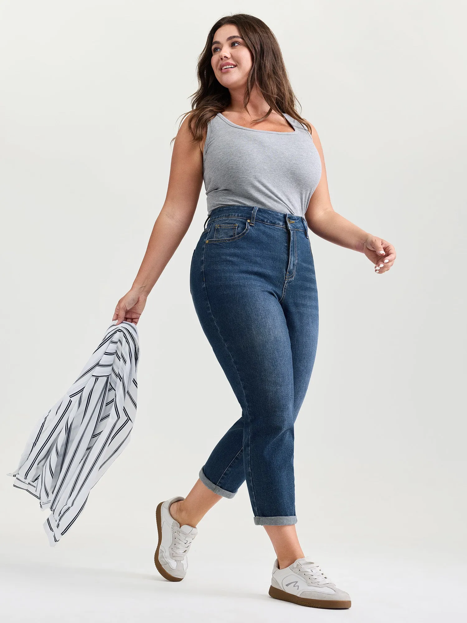 Stretchy High Rise Folded Hem Jeans sold by Bloomchic product image thumbnail 2