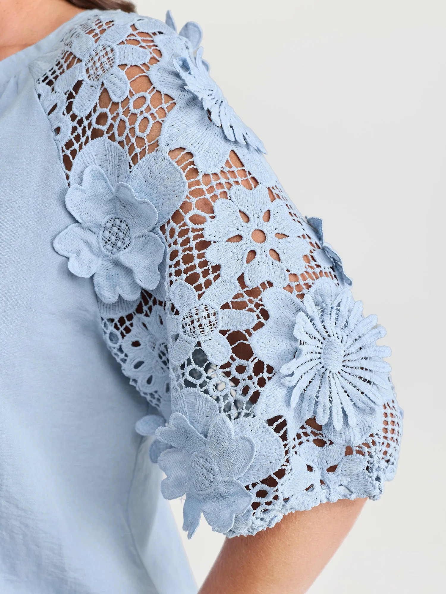 3D Floral Sleeve Spliced Flowy Blouse sold by Bloomchic product image thumbnail 4