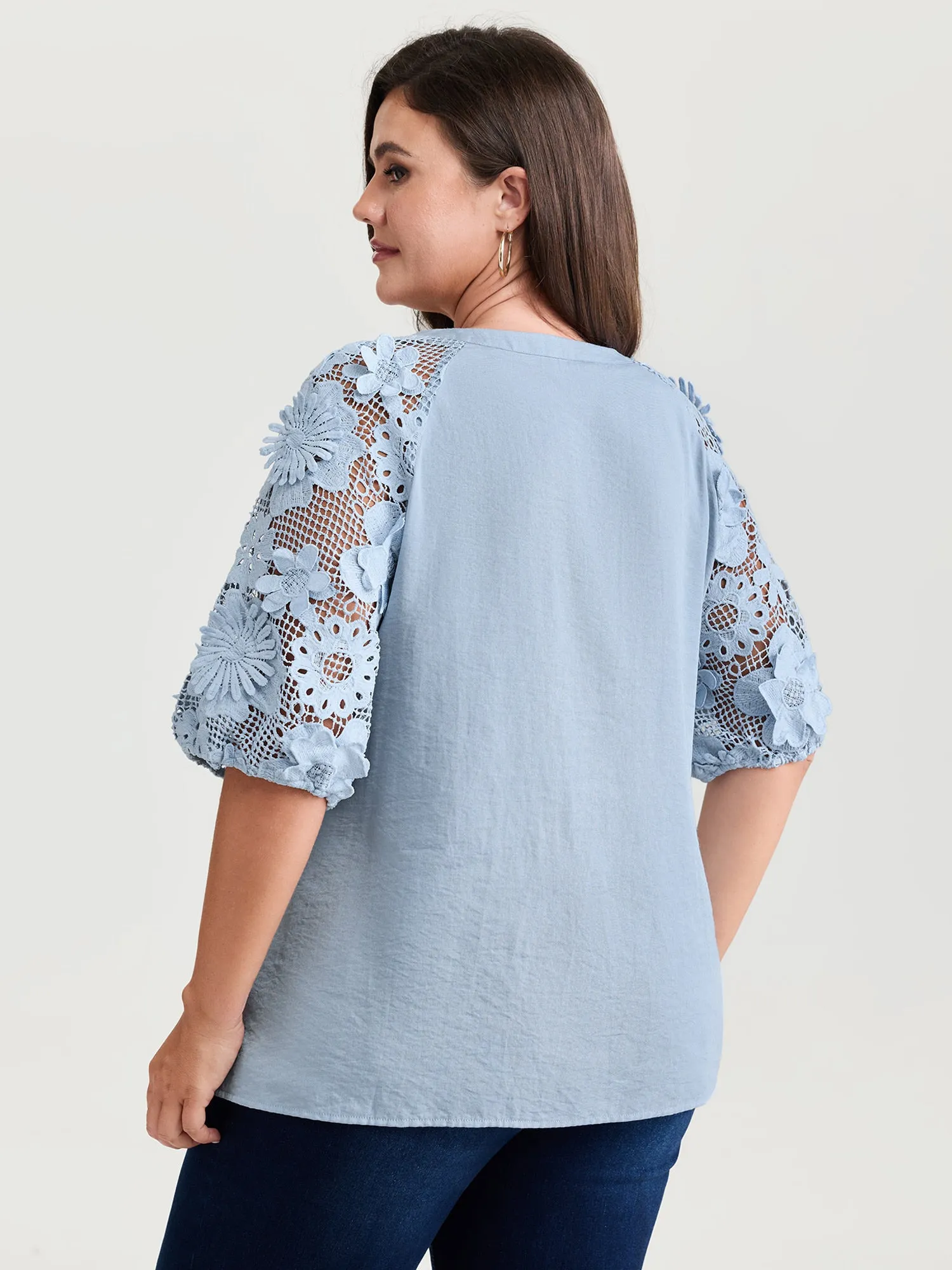 3D Floral Sleeve Spliced Flowy Blouse sold by Bloomchic product image thumbnail 5
