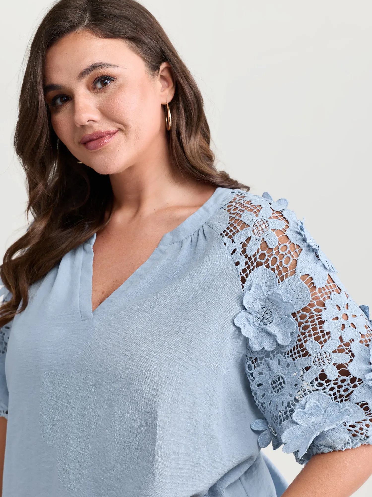 3D Floral Sleeve Spliced Flowy Blouse sold by Bloomchic product image thumbnail 2