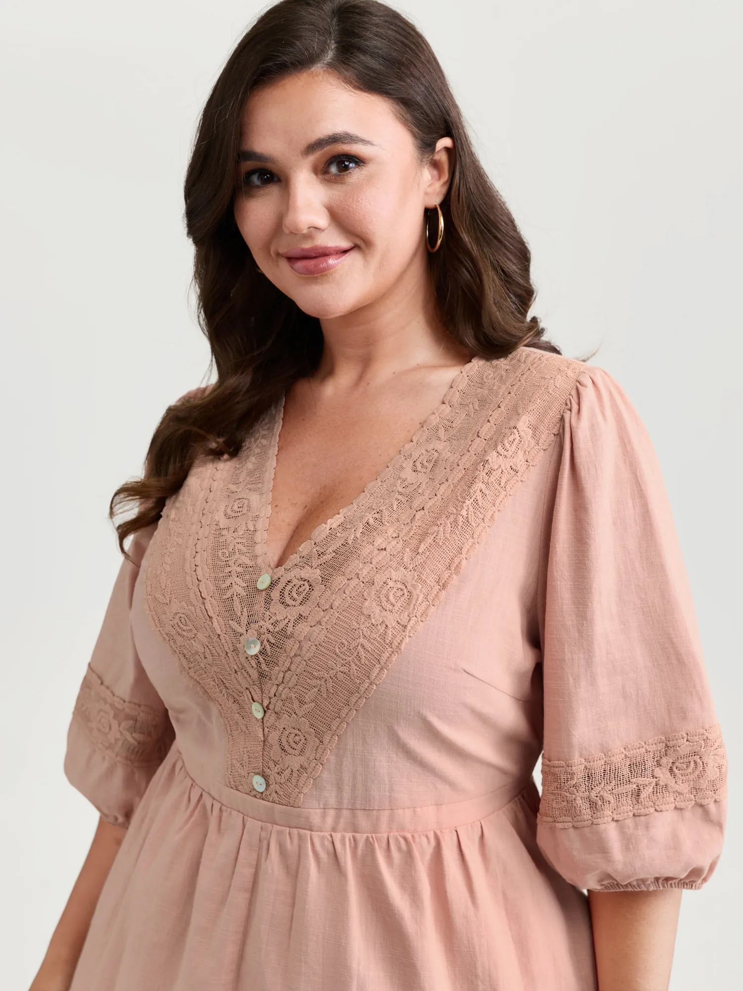 Lace V-Neckline Cinched-Flared Blouse sold by Bloomchic product image thumbnail 2