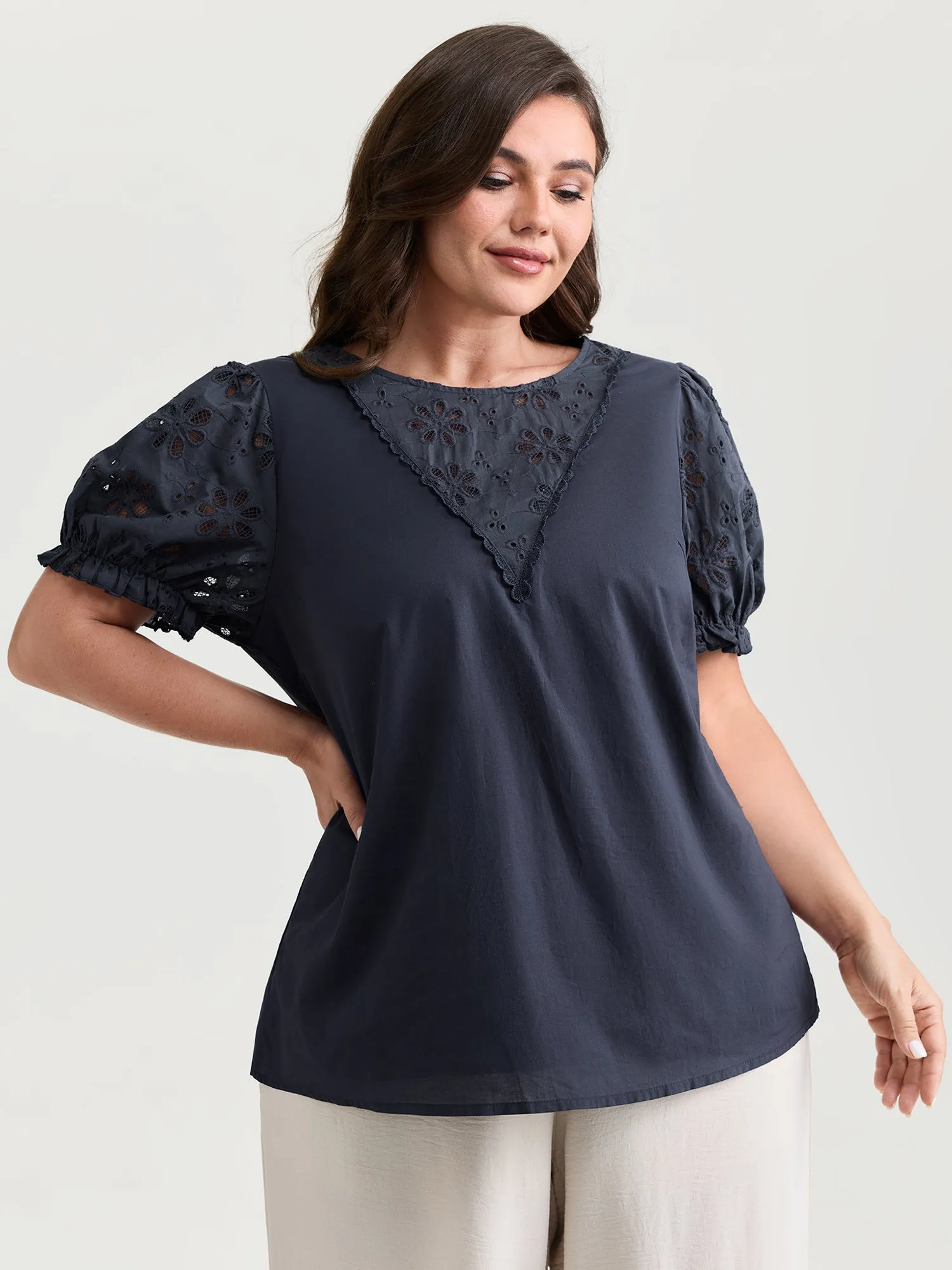 Sheer Floral Cut-Out Embroidered Blouse sold by Bloomchic