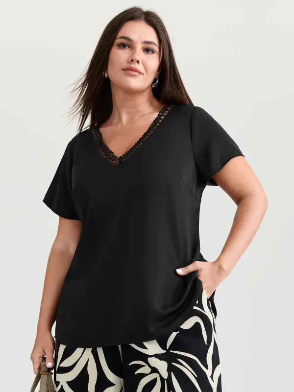 Cut-Out V-Neckline Plain Blouse made by Bloomchic